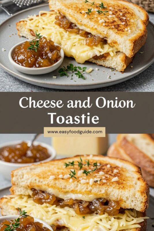 A sliced cheese and onion toastie