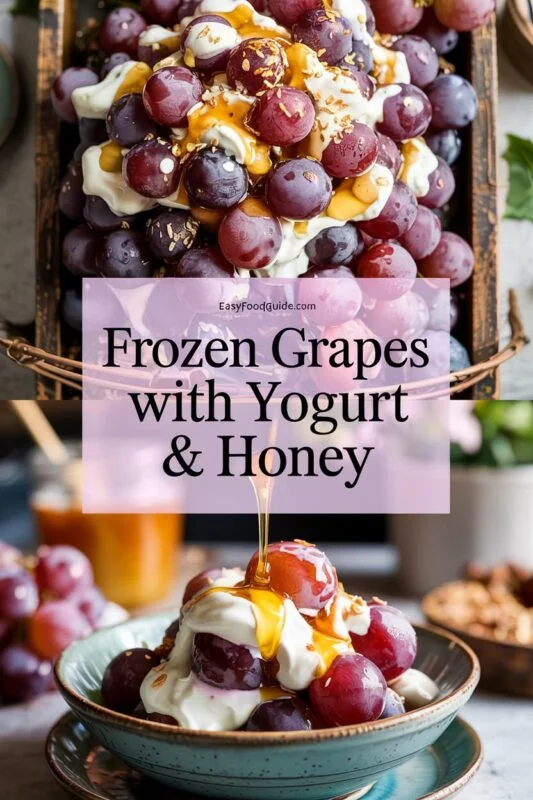Frozen grapes dipped in Greek yogurt and honey