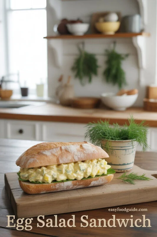 egg-salad-sandwich38 egg salad sandwich roll in a country kitchen