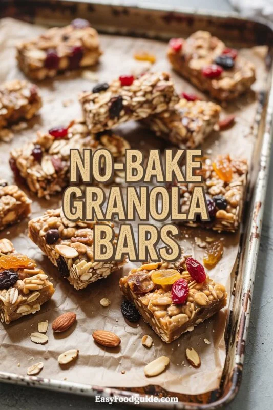 Golden granola bars arranged on a wooden cutting board, some wrapped in parchment with twine.