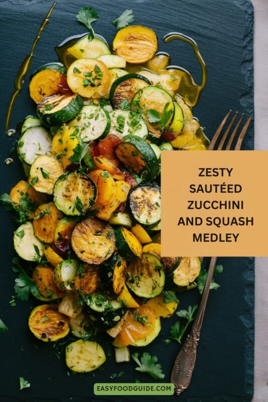 A colorful dish of sautéed zucchini and yellow squash garnished with herbs