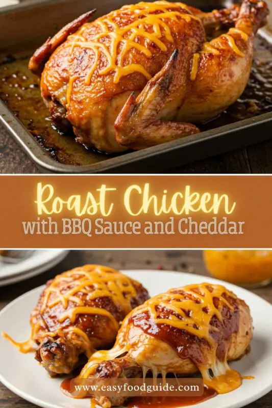 Roast chicken with BBQ sauce and melted cheddar, served with coleslaw and cornbread.