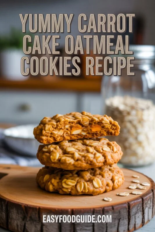 A freshly baked golden-brown Carrot Cake Oatmeal Cookie with grated carrot, raisins, and walnuts, set against a blurred background.