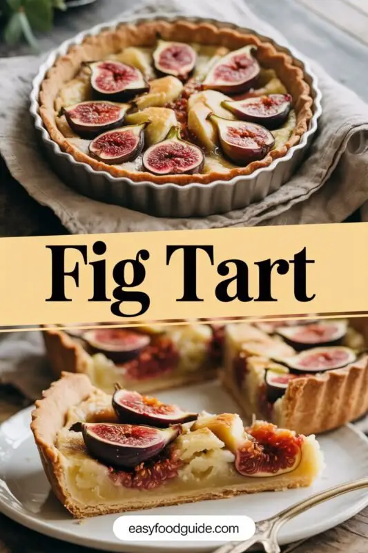An elegant fig tart with almond frangipane and fresh figs, served on a rustic table.