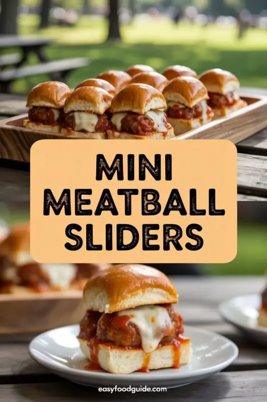 Delectable mini meatball sliders on Hawaiian rolls, topped with melted cheese and marinara sauce, served on a wooden platter.