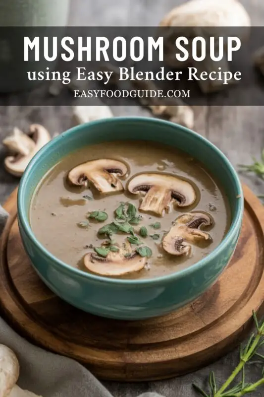 A rich and creamy mushroom soup garnished with wild mushrooms and thyme next to toasted sourdough.