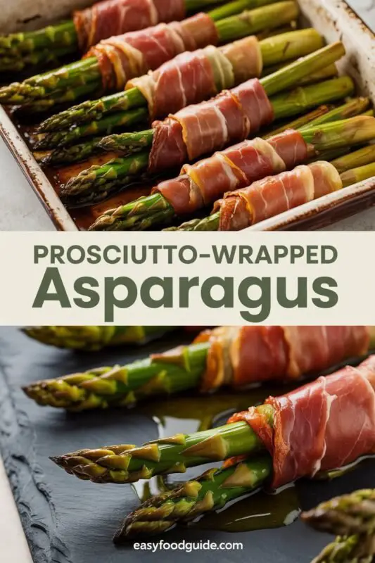 An elegant platter of crispy Prosciutto-Wrapped Asparagus with fresh lemon wedges.