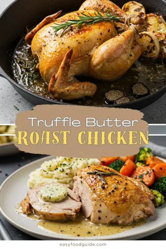 Golden brown roasted chicken with truffle butter