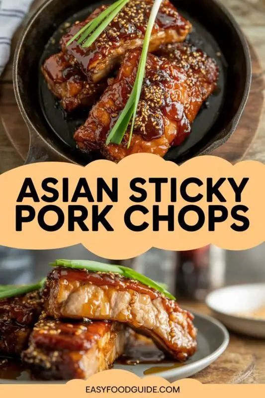 These Asian Sticky Pork Chops are a flavorful twist on classic sweet pork chop recipes, blending bold Asian-inspired ingredients into a sticky, savory glaze.