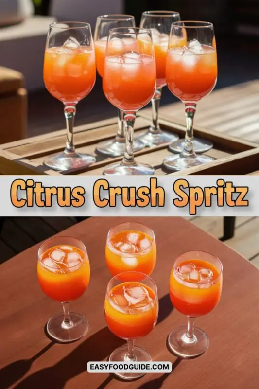 A refreshing Citrus Crush Spritz cocktail with orange and grapefruit slices on a sunny terrace.