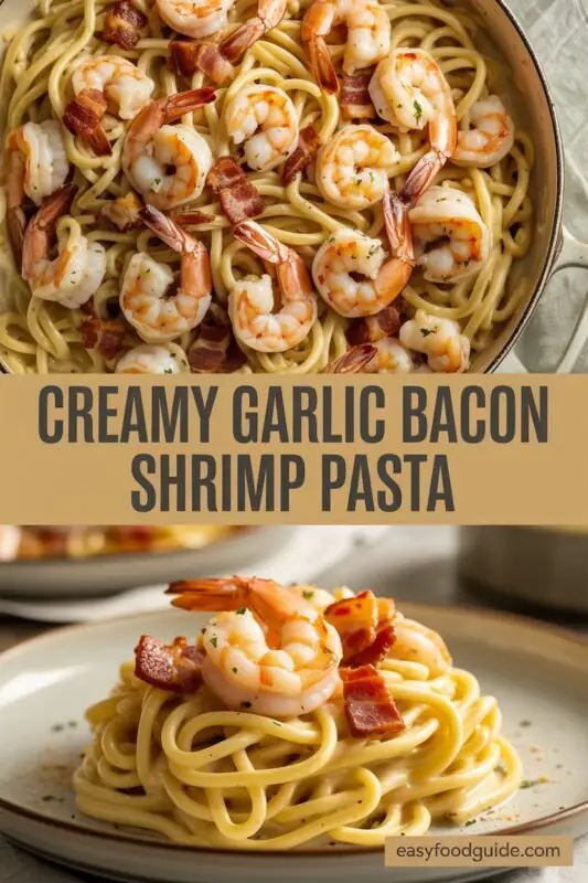 Creamy Garlic Bacon Shrimp Pasta