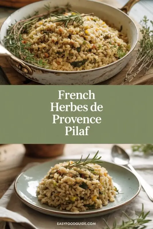 A bowl of vegan rice pilaf with jasmine rice, vegetables, and herbs, garnished with parsley and lemon on a wooden table.
