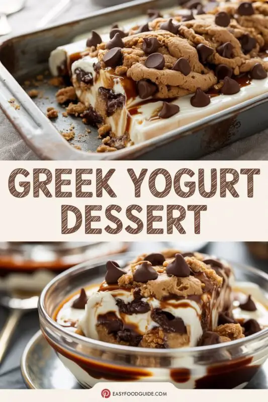 A creamy Greek yogurt dessert with dark chocolate chips