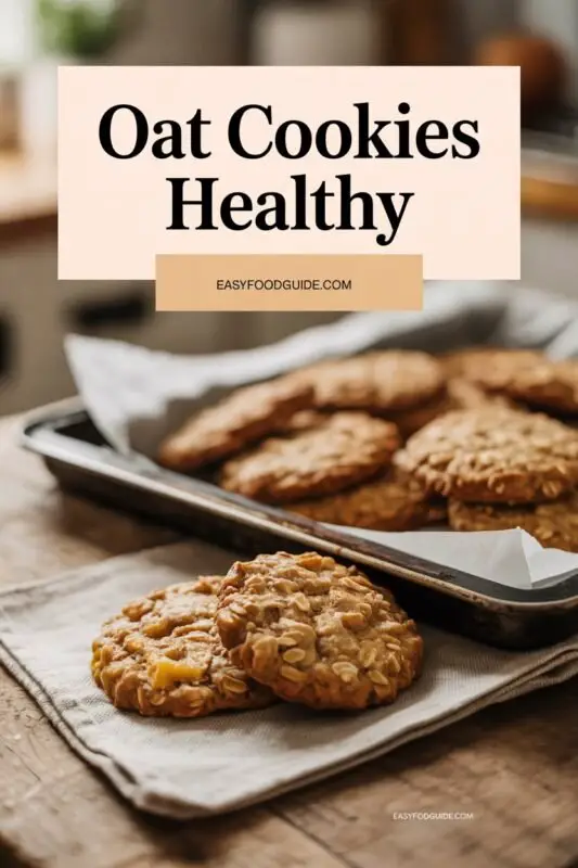 A plate of healthy banana oat cookies with oats and chocolate chips, surrounded by bananas and peanut butter.