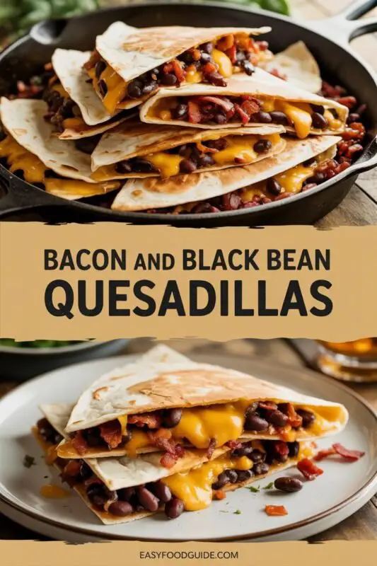 Crispy bacon and black bean quesadillas on a plate