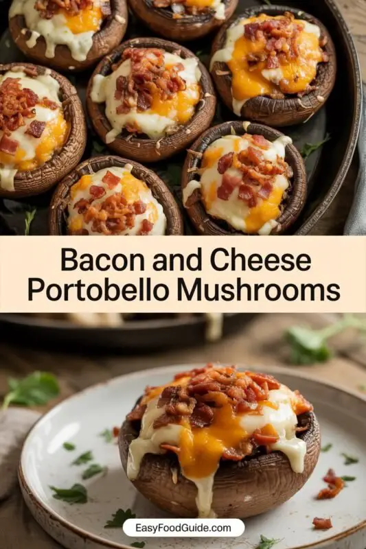 Bacon and Cheese Stuffed Portobello Mushrooms on a plate, garnished with parsley.