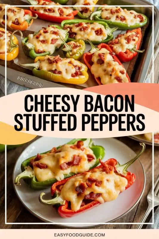 A platter of baked Cheesy Bacon Stuffed Mini Peppers filled with cheese and bacon, garnished with green onions.