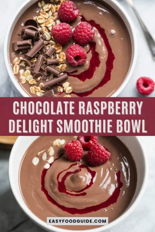 choco-raspberry-smoothie-1 A colorful smoothie bowl with chocolate and raspberry layers, topped with fresh raspberries and chocolate shavings.