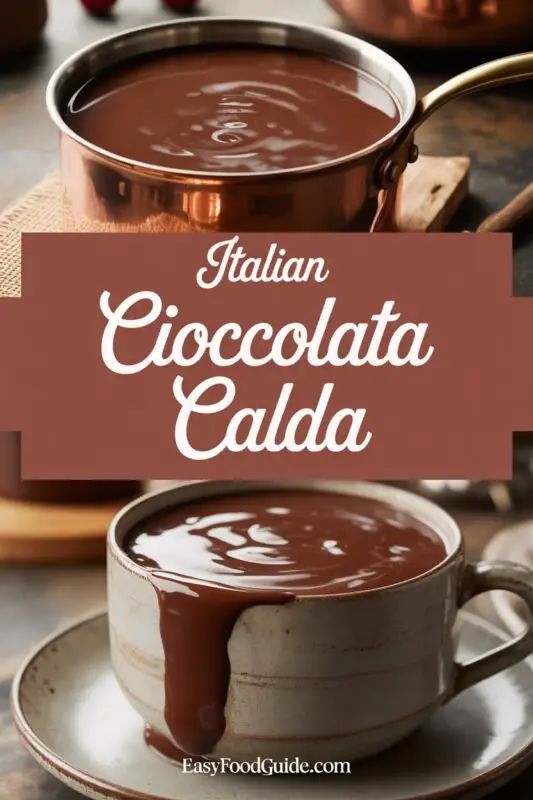 A cup of thick Italian hot chocolate topped with whipped cream and chocolate shavings on a rustic table.