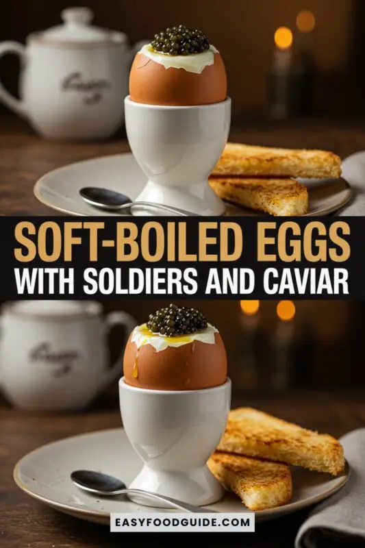 soft-boiled-egg-1 Soft-boiled eggs in egg cups with caviar and toast soldiers on a stylish brunch table.