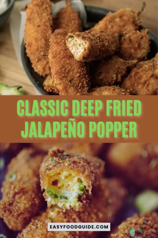 Crispy deep-fried jalapeño poppers stuffed with cheese, served with ranch dressing on a wooden table.