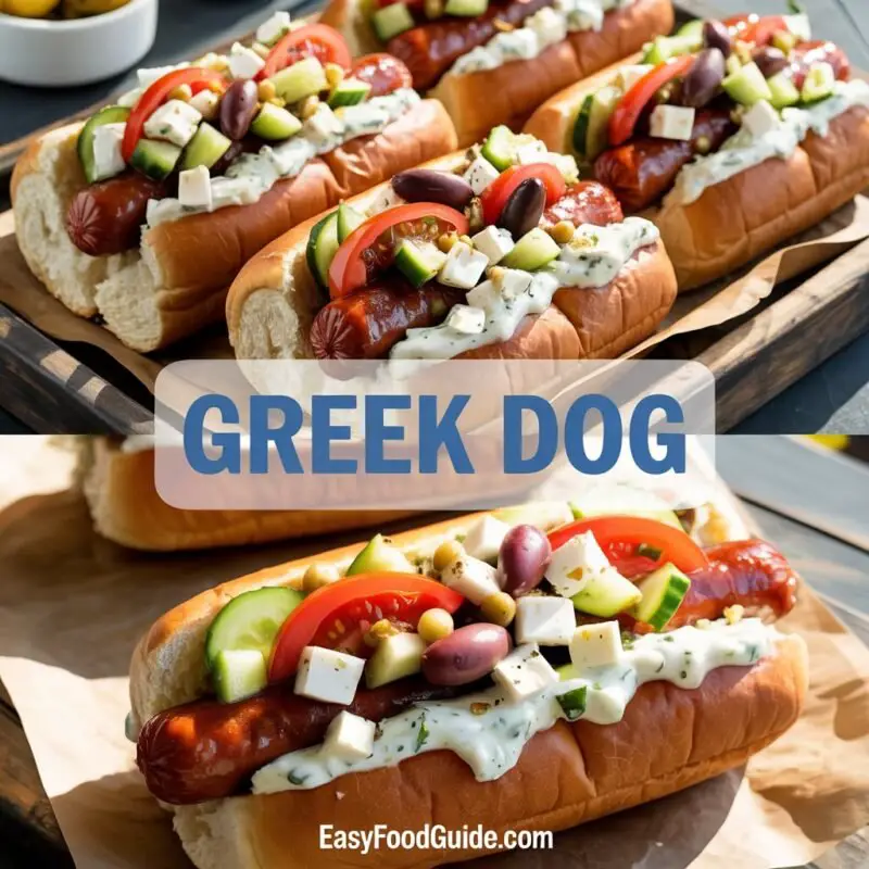 The Greek Dog is a refreshing twist on a classic beef frank, inspired by Mediterranean flavors and loaded with vibrant Greek hot dog toppings. This