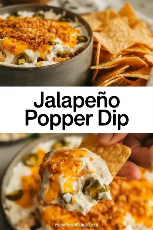 Cheesy jalapeño popper dip with panko topping served with tortilla chips and veggies.