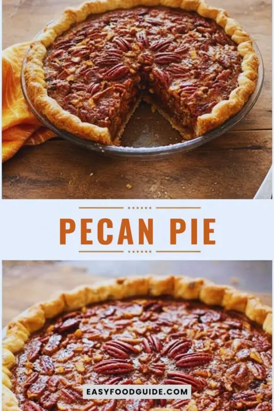 pecan-pie-3 A classic Southern pecan pie with a golden crust and glossy pecan filling, served with whipped cream.
