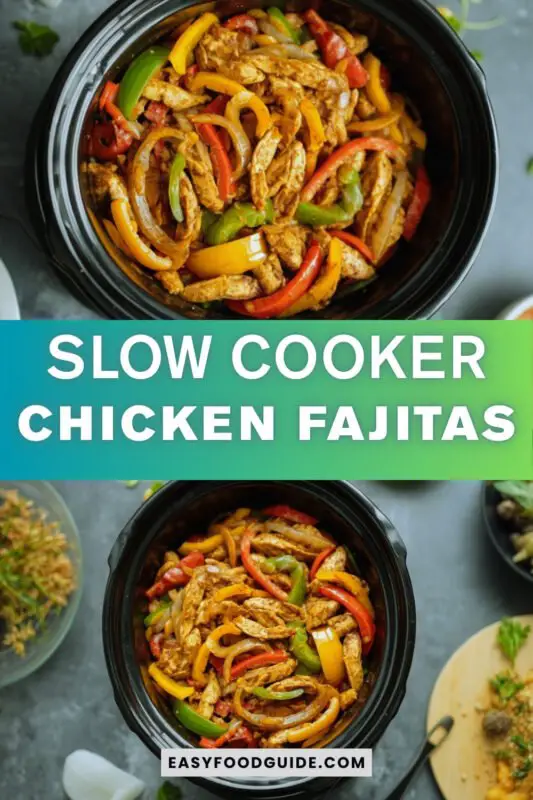 slow-cooker-chicken-fajitas-1 A plate of chicken fajitas with bell peppers and onions in tortillas, garnished with cilantro and avocado.