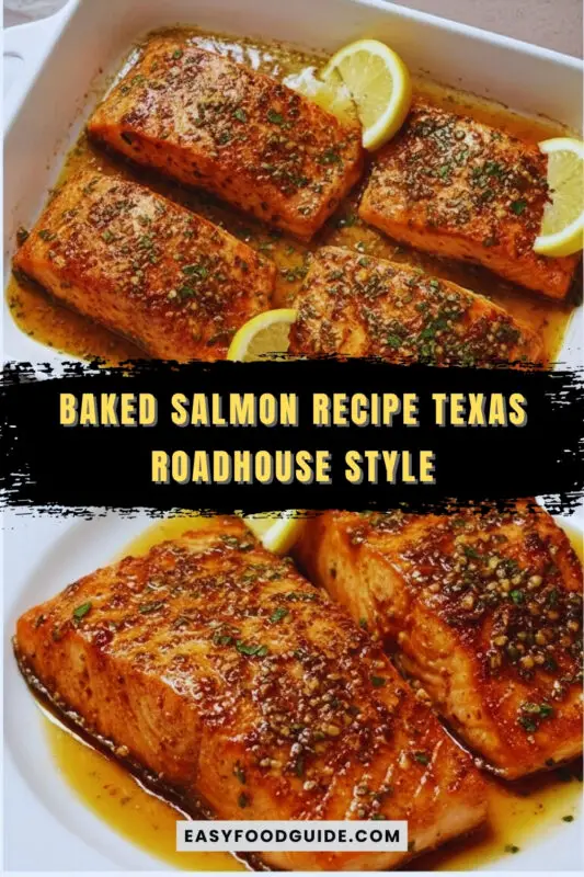 Baked salmon fillet with parsley and lemon on a wooden table, served with vegetables.