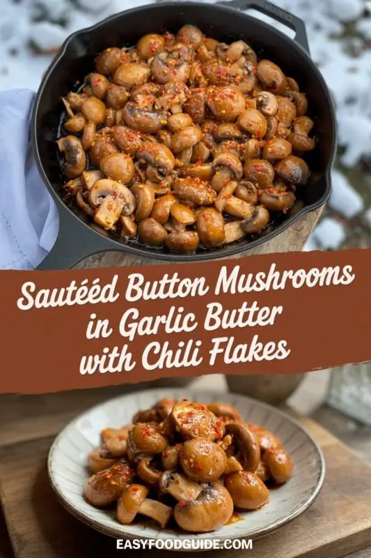 Sautéed button mushrooms in garlic butter with chili flakes