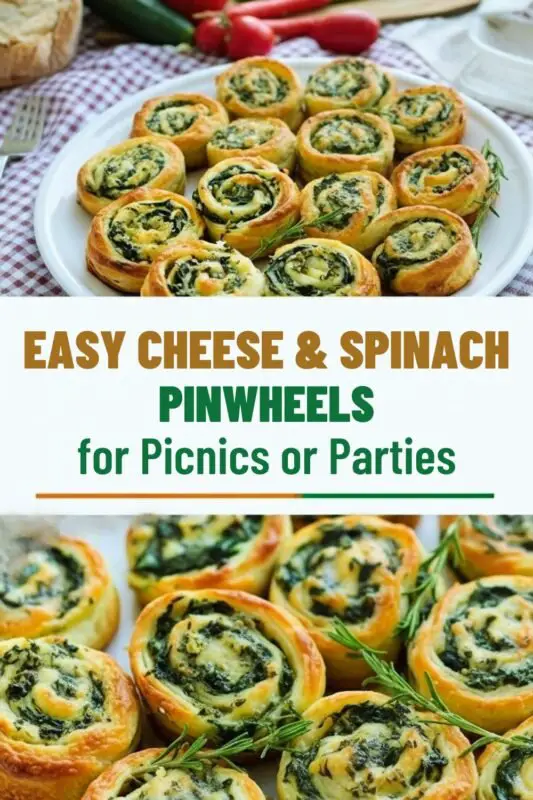 cheese-spinach-pinwheels-1 A colorful platter of cheese and spinach pinwheels, perfect for parties, served on a picnic blanket.