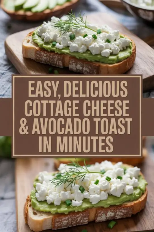Cottage cheese and avocado toast on whole grain bread, garnished with chili flakes and herbs.