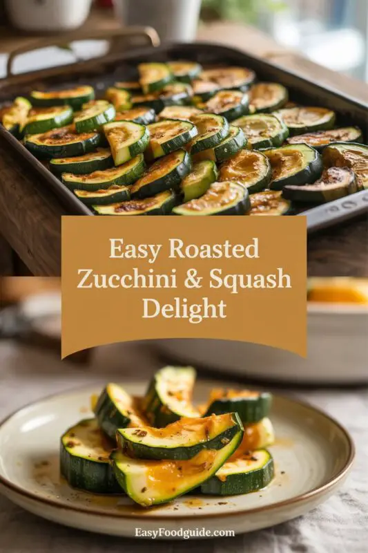 A colorful dish of roasted zucchini and yellow squash, garnished with herbs, on a wooden table.