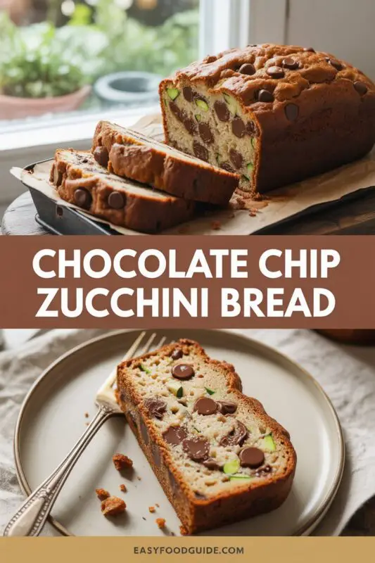 Moist and rich Chocolate Chip Zucchini Bread packed with sweet chocolate chips and fresh zucchini. Easy, delicious, and perfect for any time.