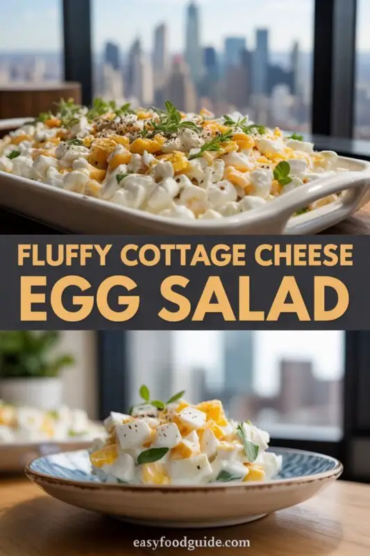 A bowl of cottage cheese egg salad with hard-boiled eggs and dill, served with whole-grain bread and lettuce.