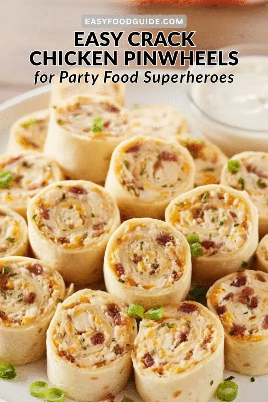 A close-up of a sliced Chicken Pinwheel with creamy filling and golden tortilla, surrounded by blurred pinwheels.