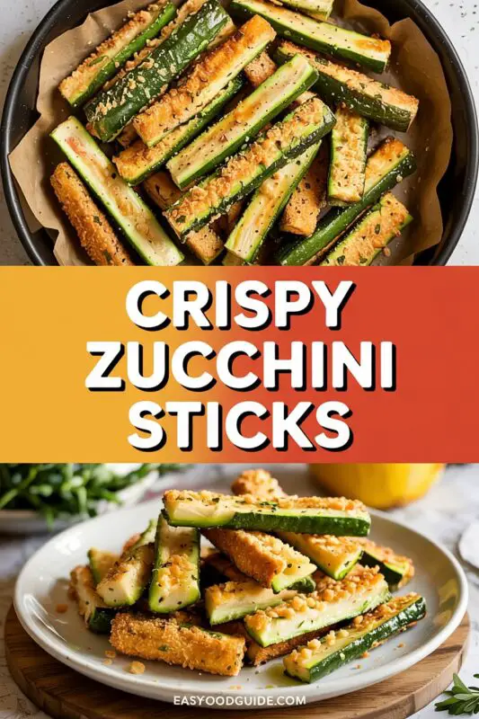 Crispy baked zucchini sticks served with ranch dressing on a rustic wooden table.