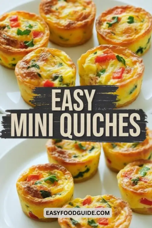 easy-mini-quiches-2 A variety of mini quiches on a tray, showcasing colorful fillings, perfect for breakfast.