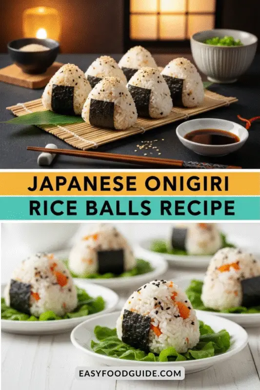 Close-up of colorful onigiri rice balls with different fillings on a bamboo mat.