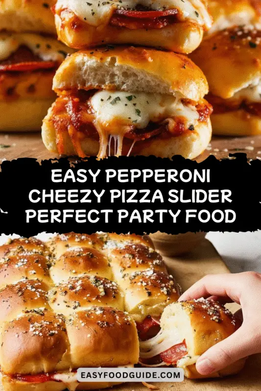 Freshly baked cheese pizza sliders with pepperoni on a rustic wooden board, perfect for game day.