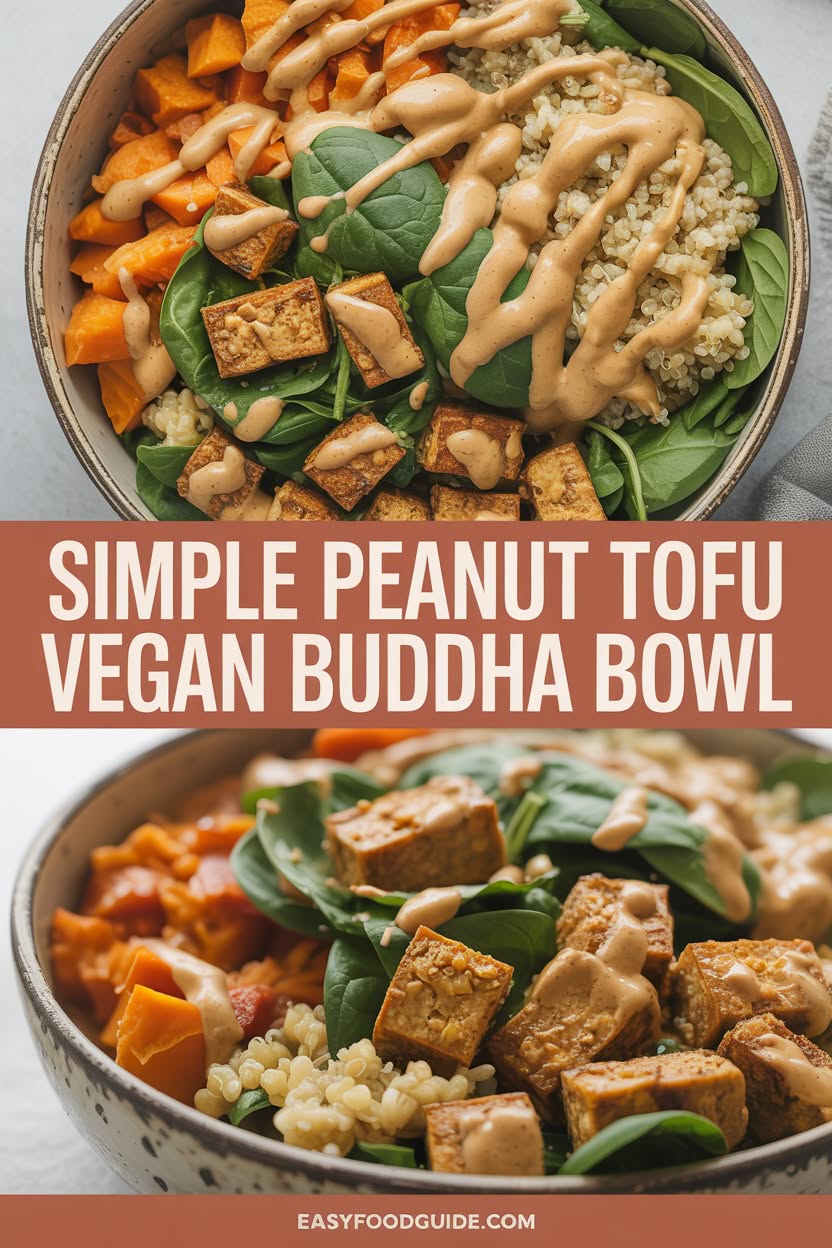 This Simple Peanut Tofu Vegan Buddha Bowl is a vibrant, plant-based meal featuring crispy baked tofu coated in a rich, creamy peanut sauce.