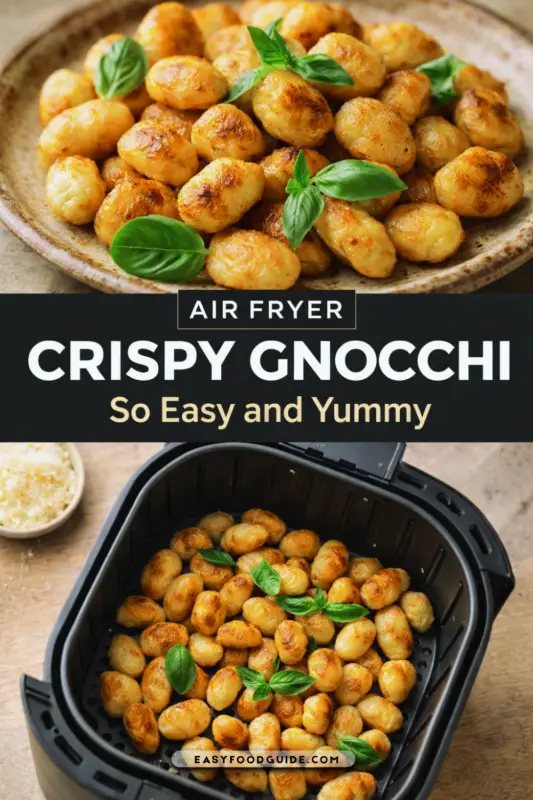 Crispy golden-brown gnocchi in a rustic bowl, garnished with fresh herbs.