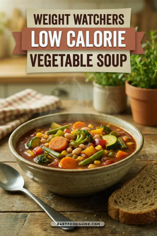 A single serving of vegetable soup in a white bowl with whole-wheat bread on a minimalist kitchen counter.